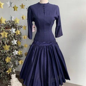 1950s Navy Dropped Waist Dress by "Junior House"